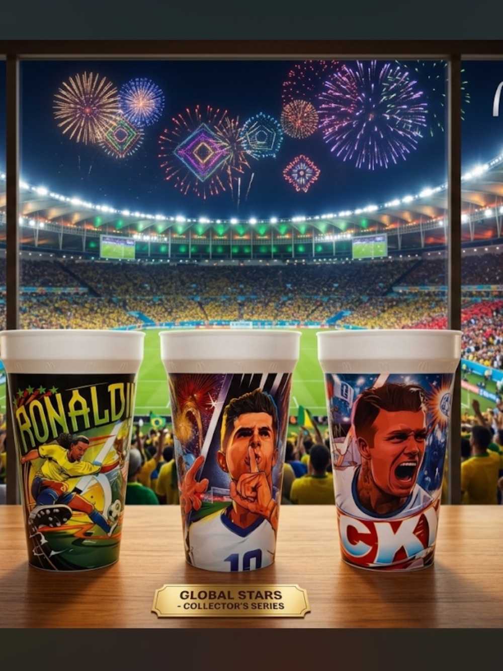 McDonald's Multicolor Soccer Player Collector Cups - RONALDINHO- BECKHAM-PULISIC